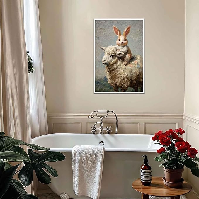 MNFGMH Easter Art Spring Bunny and Sheep Easter Canvas Prints Farmhouse Rabbit Pictures Artwork Modern Home Decor Gift Canvas Roll 20x30 inch