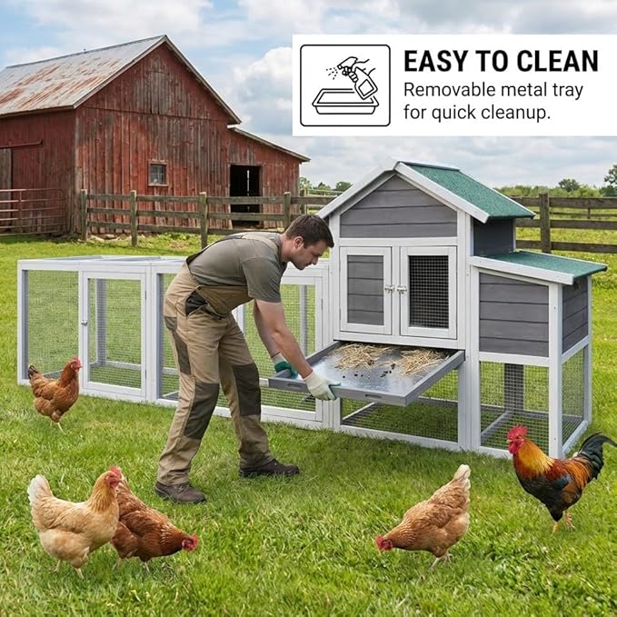 122" Large Wooden Chicken Coop with Run - Outdoor Hen House for 4-6 Chickens, Poultry Habitat Supplies with Chicken Nesting Box, Covered Chicken Enclosure & Big Chicken Coop Kits
