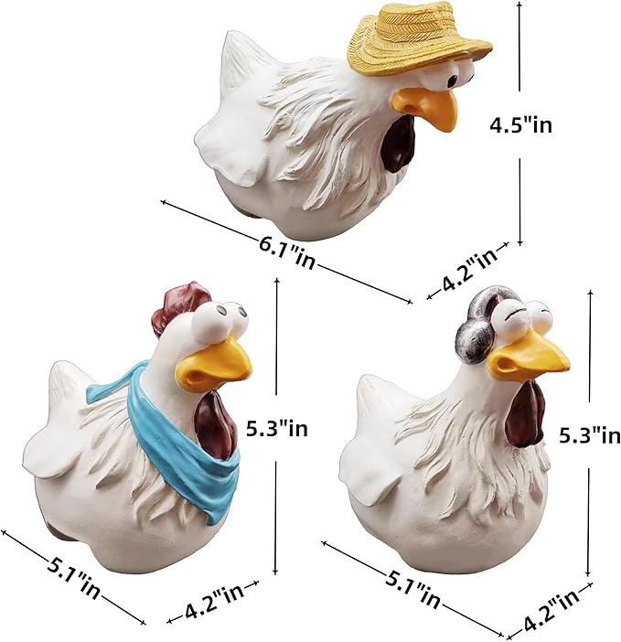 Funny Farm Chickens Statues,Chicken Fence Decoration,Cute Resin Chickens Decor,Outdoor Real Animal Statue,Chicken Sculpture,Perfect for Home Garden Stairs,Farm,Patio,Backyard