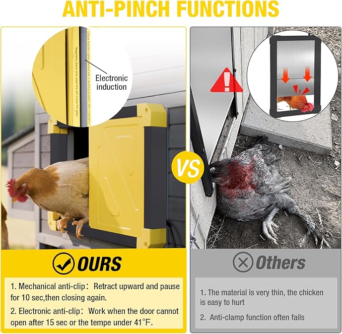 Aivituvin Automatic Chicken Coop Door Opener with Heating and Anti-Pinch Function Solar Powered Auto Chicken House Run Door Black