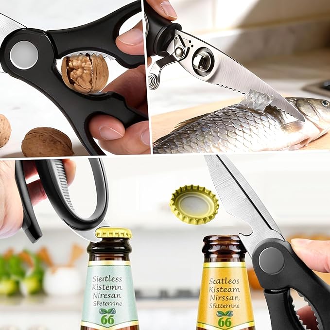 2-Piece Kitchen Scissors Set - Heavy Duty Detachable Food Grade Poultry Shears for Chicken Bones/Fish Scale & Lightweight Multi-Function Shears with Bottle Opener/Walnut Cracker/Vegetables/Meat