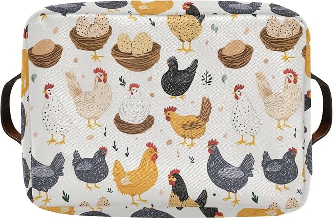 Domestic Chicken Storage Basket Canvas Fabric Collapsible Storage Bins Box Organizer Waterproof for Home Bedrooms 1 Pack