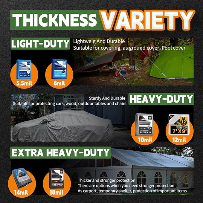 RAINDEWAY Tarps Heavy Duty Waterproof 10x12 Feet,10Mil Thick Multipurpose Poly Tarp Cover with Metal Grommets and Reinforced Edges,Silver/Brown Tarp
