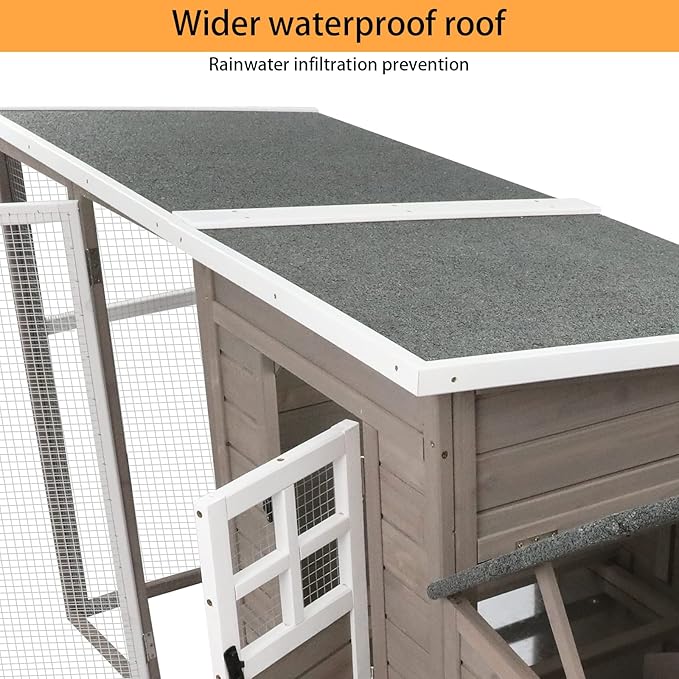 PetsCosset 75" Chicken Coop Backyard with Wheels Nesting Box Waterproof Removable Tray and Ramp Large Hen House for 1-4 Chickens