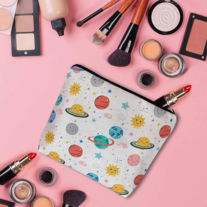 Women Makeup Organizer Bag Galaxy Space,Planets Solar System Cosmos Stars Flax Cosmetic Bag Makeup Bags Toiletry Bag Accessories Organizer Travel Bags For Home Bathroom Office Hotel Gym