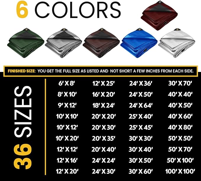 PROTARP Extra Heavy Duty 16 Mil Tarp Cover, Waterproof, UV Resistant, Rip and Tear Proof, Poly Tarpaulin with Reinforced Edges for Roof, Camping, Patio, Pool, Boat. (Maroon/Black 50′ X 50′)