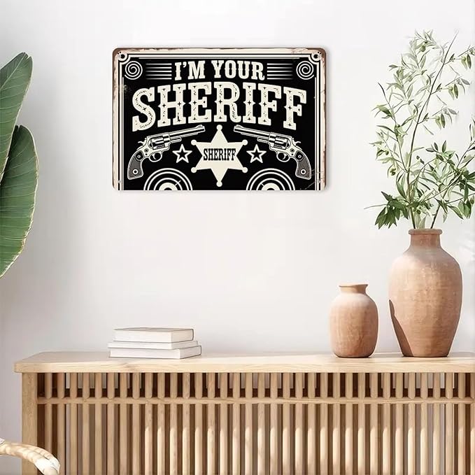 Sheriff Western Decor Tin Sign Vintage Sheriff Wild West Metal Sign Print Aesthetic for Garden Yard Bar Porch Home Bedroom Kitchen Wall Decor Gift 8 X 12 in