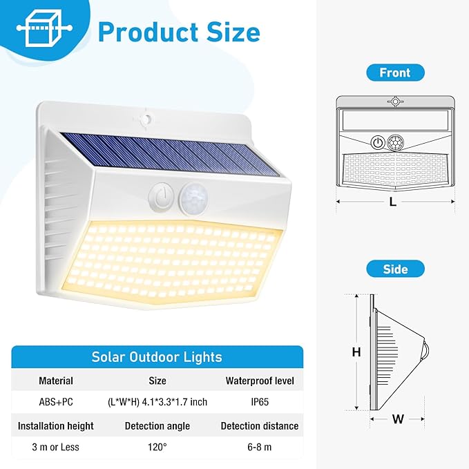 Peasur Solar Outdoor Lights, [4 Packs] Motion Sensor Security Lights with 3 Lighting Modes Wall Lights Waterproof Solar Powered Lights for Garden Yard, White Warm