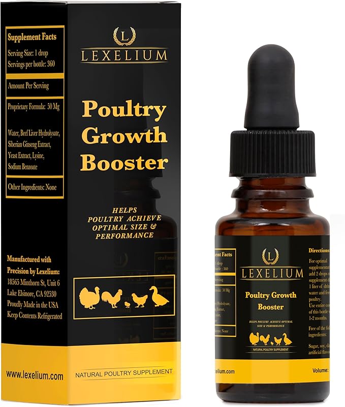 Poultry Growth Booster for Chickens Roosters Hens Turkeys and More - Water Soluable Blend - 15mL