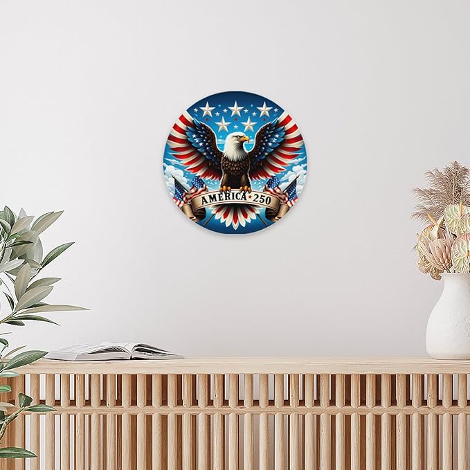 United States 250th Anniversary Round Metal Signs, Patriotic Eagle Home Decor Wall Signs, 1776-2026 America 250th Decorative Wall Signs, Gift for US Citizens