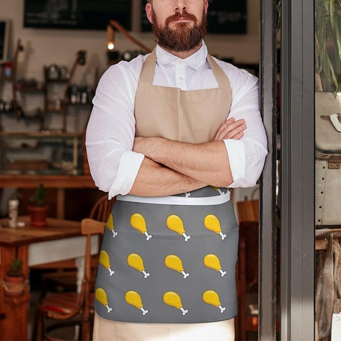 Unisex Chef Waiter Apron Waist Half Short Serving Aprons with 3 Pockets