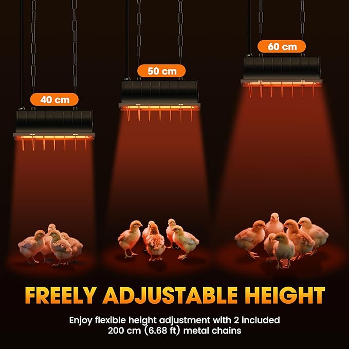 Heat Lamp for Chickens, Halogen Chicken Heat Lamp for Young Poultry, Safe Infrared Chicken Coop & Brooder Heater, Infinite Temperature Control, 50-250W, Even Heating, Adjustable Height, Gray