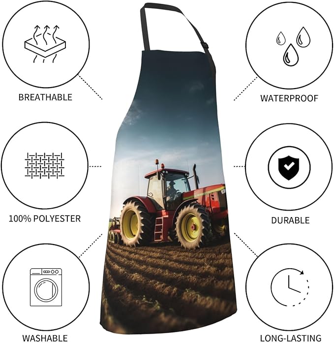 Tractor farm Cooking Aprons for Women Men Waterproof Bib Apron with Pockets Adjustable Kitchen Chef Apron