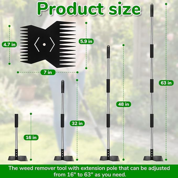 Garden Weed Tool,Portable Gardening Weeder Tool,63" Weeding Tools Gardening long Handle,24-Claw Steel Head Design - Easy weeding without bending or squatting down,Suitable for farm planting,gardening