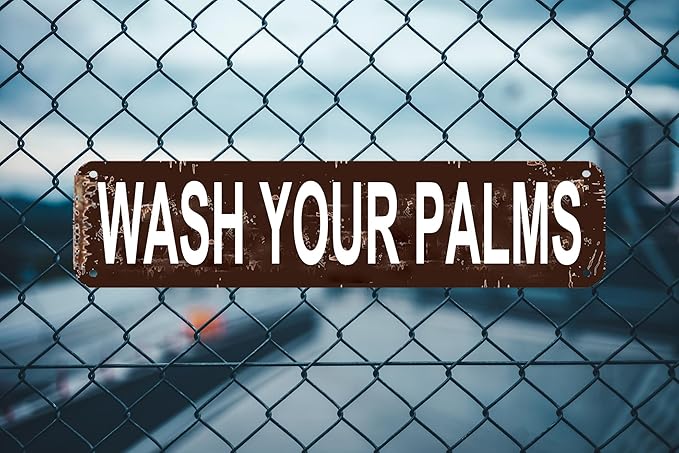 Wash Your Palms Sign 16x4 Inch Coastal Farmhouse Sign - Rustic Metal Wall Decor for Bathroom, Kitchen, Beach House