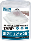 TARPAL 12'x25' Semi Clear White Tarp Waterproof Green House Cover with Grommets 7.5mil Clear Poly tarps for Gardening,Farm, Garden,Chicken Coops，Outdoor