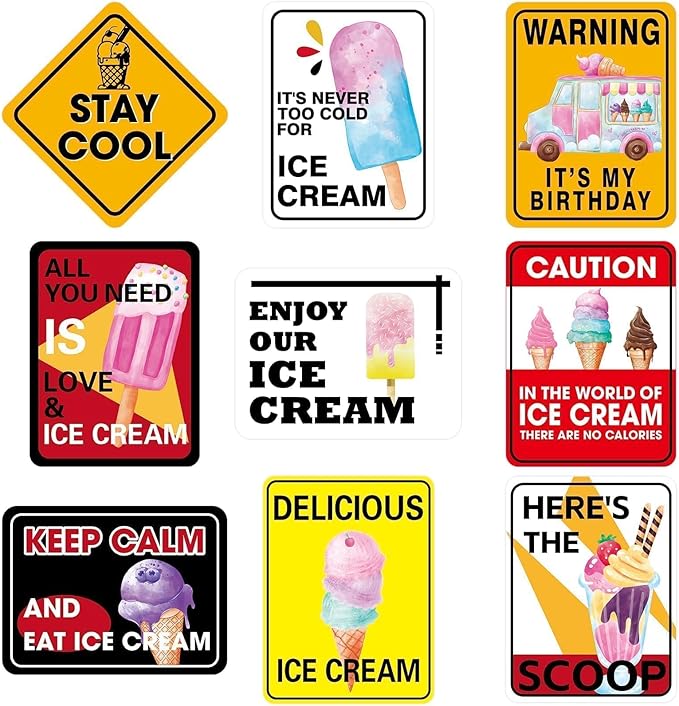 WERNNSAl Ice Cream Party Decorations - 9PCS Ice Cream Sign Birthday Party Decorations for Popsicle Theme Birthday Supplies Sign Decor for Wedding Graduation Summer Party Favor