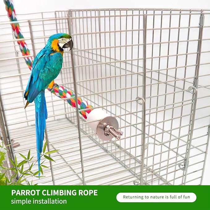 Bird Rope Perch & Birds Swing Set - Bird cage Accessories, Rope perches for Conures, Parrots,Cockatiel,Lovebird,Budgerigar,Parakeet perches for cage,Birds perches (2PCS Nipple 24inch)