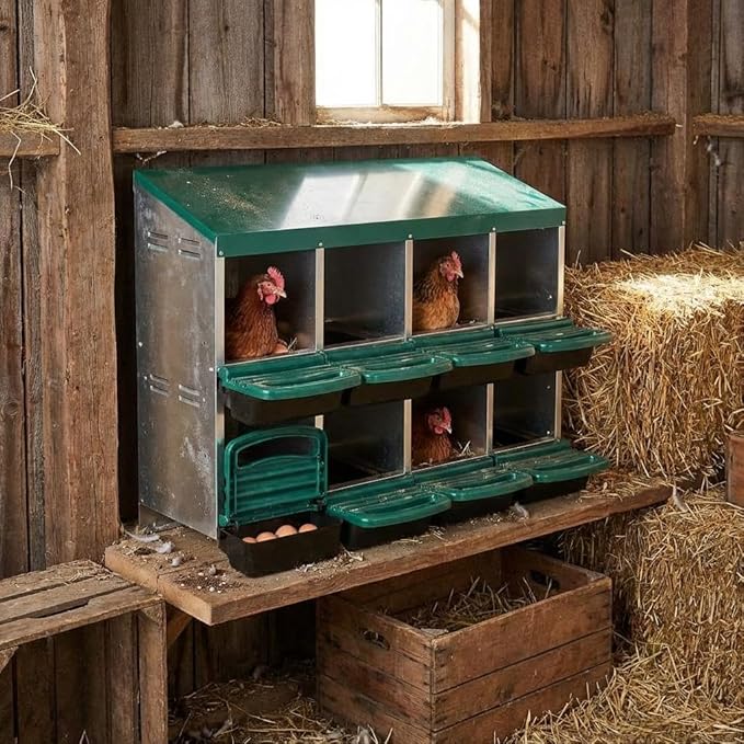 Nesting Box for Chickens, 8 Hole Chicken Nesting Box, Roll Away Nest Boxes to Protect Eggs, Poultry Nest Boxes for Chickens Laying Egg, Green