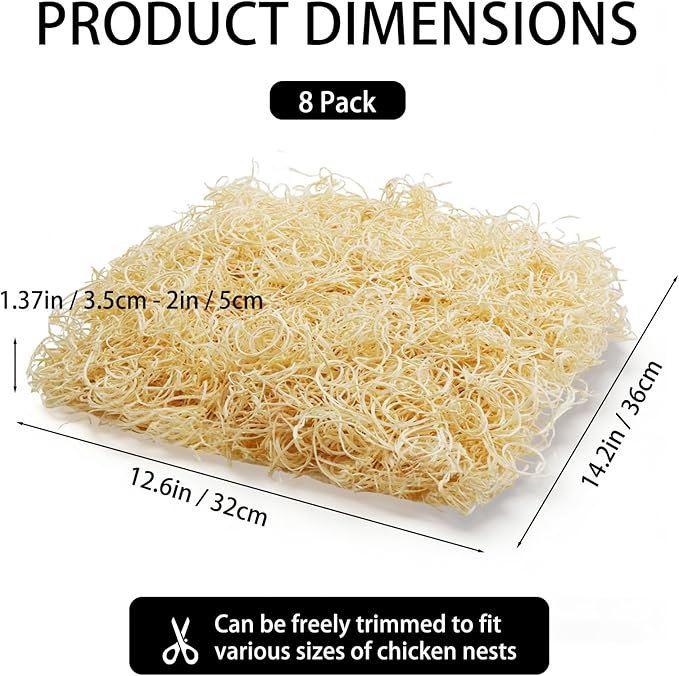 Cheardia 8 Pack Nest Box Pads for Chicken Nesting Boxes, Extra Thick 13 Inch Nesting Pads Bedding for Laying Hen Chicken Coop, Natural