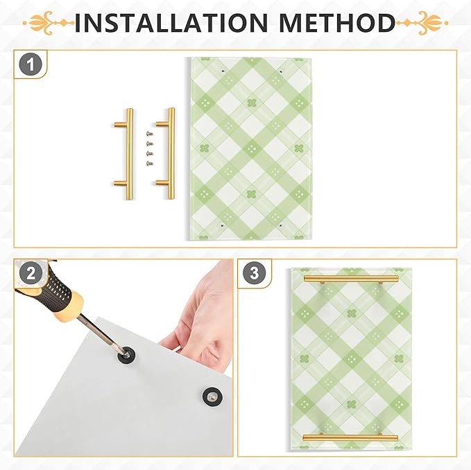 Bathroom Vanity Tray Counter Organizer, Tartan Plaid Green White Decorative Tray with Handles Countertop Storage for Bathroom Bedroom Kitchen Home Farmhouse