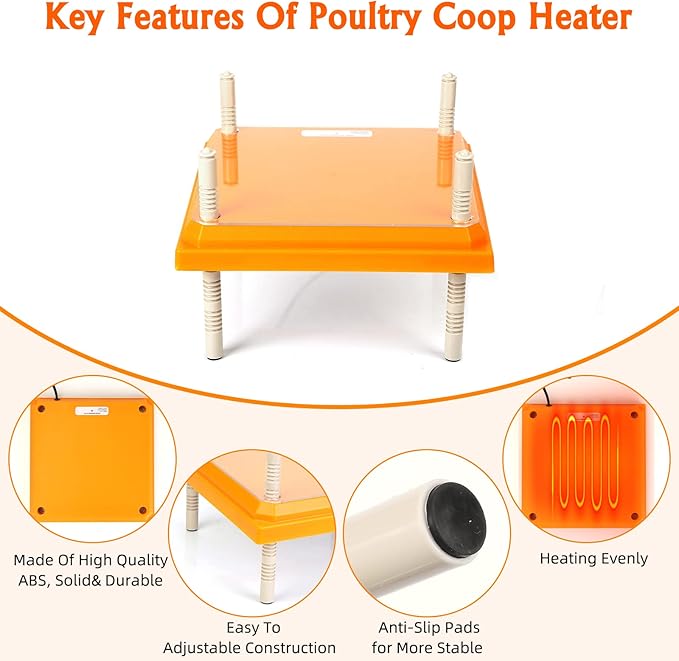 Brooder Heater for Chicks Height Adjustable: Heating Plate with Easy- Cleaning Plate Poultry Coop Warmer 10" x 10" for 15 Chicks
