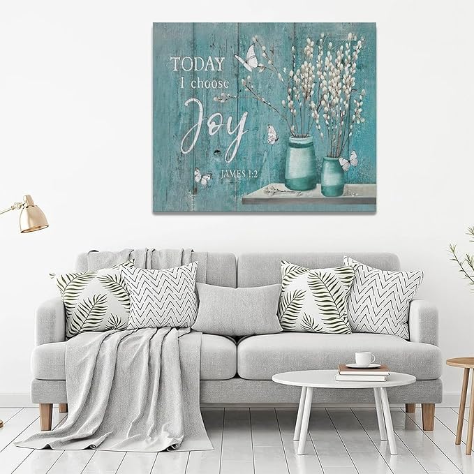 Farmhouse Teal Flower Wall Art Rustic Teal Floral Butterfly Pictures Wall Decor Country Pussy Willow Canvas Prints Flower Artwork Home Decoration For Bathroom Bedroom Kitchen Framed 24"x20"