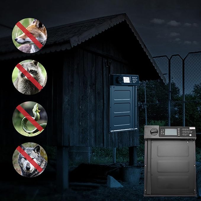 fosa Automatic Chicken Coop Door Solar Powered with Timer, Light Sensor, Remote Control, 2000mAh Battery, Anti Pinch Design, USB Charging, Wide Chicken House Door