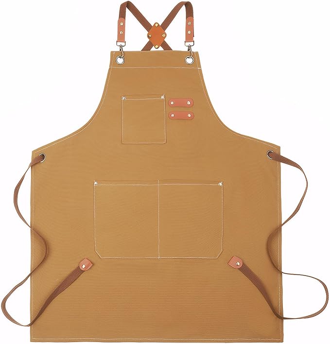 GREBSTK Work Apron Cross Back Adjustable Canvas Tool Apron for Woodworking, Gardening, Cooking