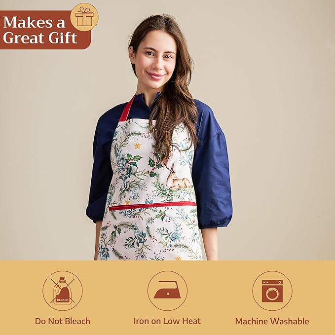 Maison d' Hermine 100% Cotton Apron for women with Pocket Kitchen Chef Apron for Men Cooking Easter Decorations