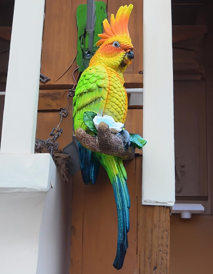 Tropical Real Hanging Parrot Decor,Resin Bird Figurines,Bird Statues,Home Ornament Decor for Tiki Bar,Perfect for Yard Ornaments,Tree Decorations Outdoor,Patio,Lawn,Tree Trunk, Porch