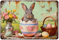 YoyaVex Vintage Easter Bunny Metal Sign Cute Rabbit Design Rustic Farmhouse Wall Art For Home Garden Outdoor Bar Cafe Decor Holiday Renovation 8X12Inch