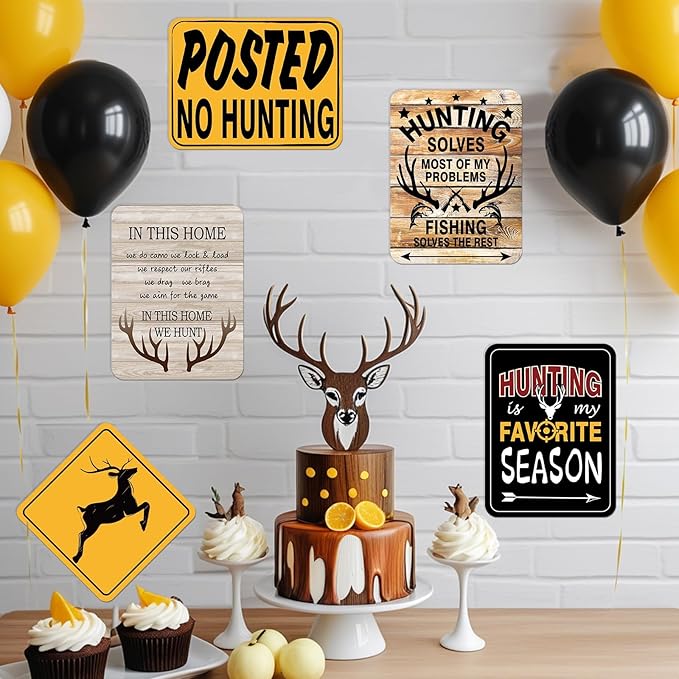 Hunting Party Decorations - 9 PCS Gone Hunting Birthday Party Sign Decorations for Boys Kids Deer Hunting Themed Birthday Party Funny Deer Hunter Decor for Man Room Home Garden Yard Wall Decor