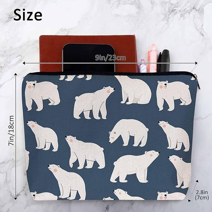 Polar Bear Makeup Bag For Women, Adorable Cosmetic Bag Makeup Bags, Cute Arctic Polar Bear Zipper Bag Travel Bags Toiletry Organizers Pouch Bags Washing Bags For Gym Bathroom
