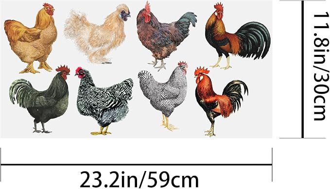 PLIGREAT 8 Pcs Roosters Hens Wall Stickers, Removable Vinyl Peel and Stick Wall Decals for Kitchen Pantry Playroom Nursery Farmhouse Wall Decoration Home Indoor DIY Window Fridge Door Wall Art Decor