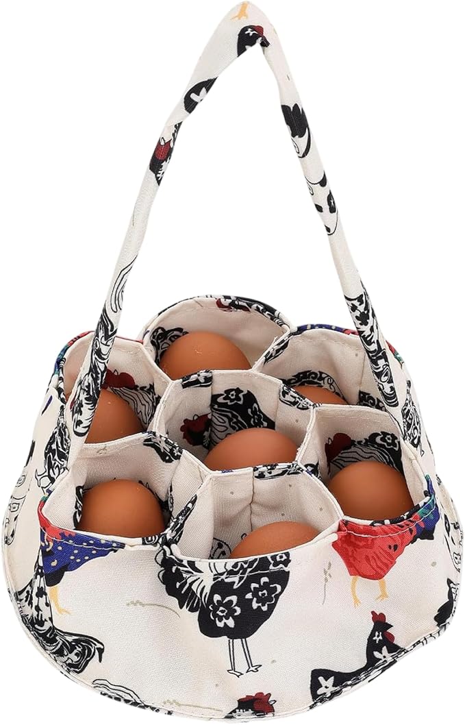 Egg Collecting Basket, Handheld Chicken Egg Holder with 7 Individual Bags for Gathering Fresh Eggs Safely from Coop to Kitchen Collecting Basket, for Gathering Fresh Eggs..
