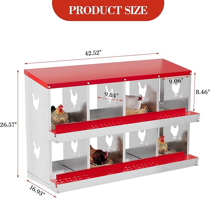 Chicken Nesting Box,8 Compartments Galvanized Steel Metal Chicken Laying Box with Roll Out Egg Collection,Wall Mount Chicken Nesting Boxes,Easy Egg Collection, Hen Roosting Boxes