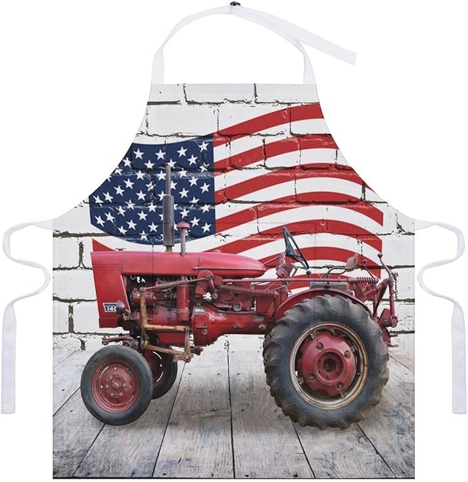 Vintage Watercolor Old Tractor Kitchen Apron, Oil Painting Western Farmhouse Harvest Farm Sunflower Tractor Apron