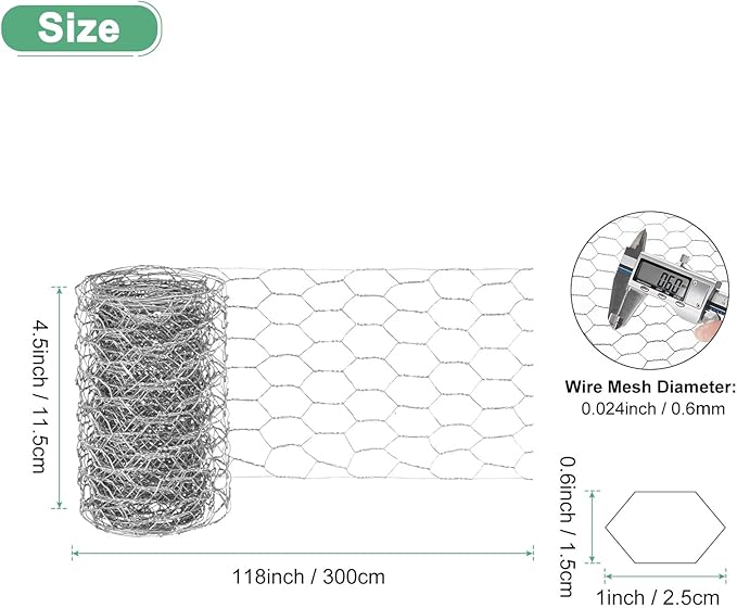 Chicken Wire for Floral Arrangements, 4 x 118 in Galvanized Iron Hexagonal PVC Coated for Crafts/Poultry/Garden, Chicken Wire Netting Fence Mesh [Silver Tone]