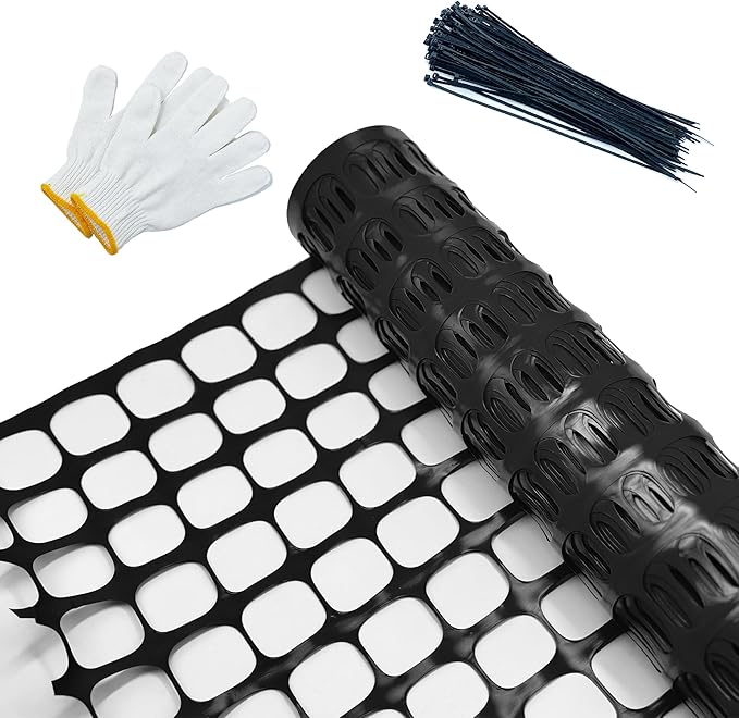 Safety Fence Garden Netting Roll 4 X 100 Feet with Zip Ties, Temporary Reusable Plastic Mesh Fencing Netting for Snow Fence, Animal Barrier, etc. (4' X 100‘ MW, Black)