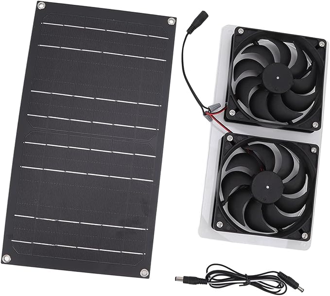 Solar Panel Fans Kit, 100W 12V Solar Powered Dual Fan Waterproof Ventilator Exhaust Fan Low Noise, Outdoor Ventilation Fan for Greenhouses, Chicken Coops, Sheds, Pet Houses, Window Exhaust