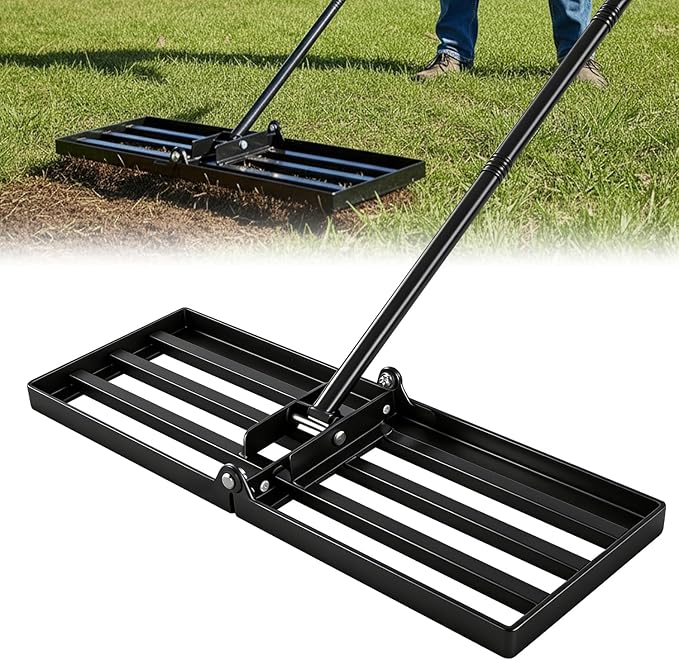 Saker Lawn Leveling Rake 30x10 Inch, 73-Inch Heavy Duty Lawn Leveler Tool with Stainless Steel Handle for Lawns, Backyard, Garden, Golf Course, Farm - Black