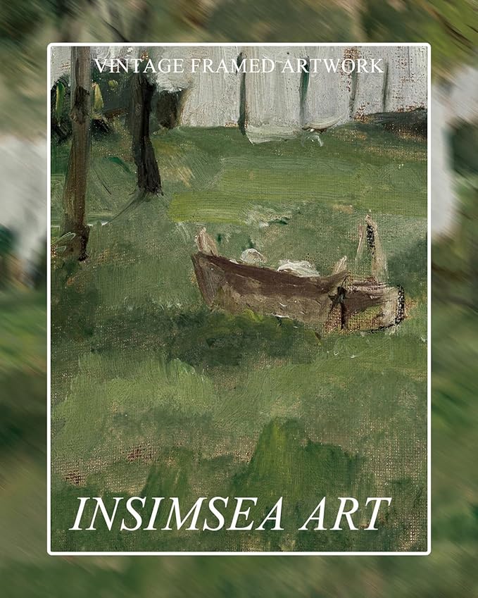 InSimSea Framed Canvas Wall Art,Vintage Laundry Room Art Print, Antique Oil Painting, Country Landscape Vintage Wall Art Canvas for Bathroom Bedroom Office Gallery 8x10in