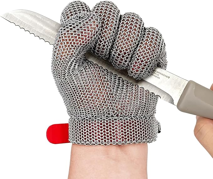 Cut Resistant Stainless Steel Metal Mesh Glove, Food Grade Chainmail Glove for Cutting, Butcher Gloves for Oyster Shucking Fish Filleting Food Processing Leather Cutting (Medium (Pack of 1))