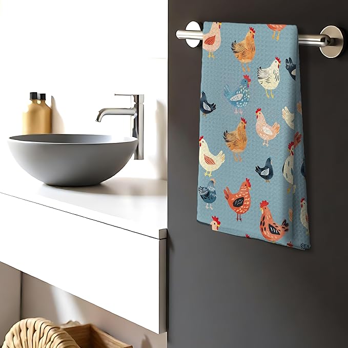 Chicken Floral Kitchen Dish Towels for Bathroom Decor, Chicken Gifts for Women Mom Lady,Farmhouse Cottage Core Decor Kitchen Hand Dish Towels Bathroom,16x24 Inch