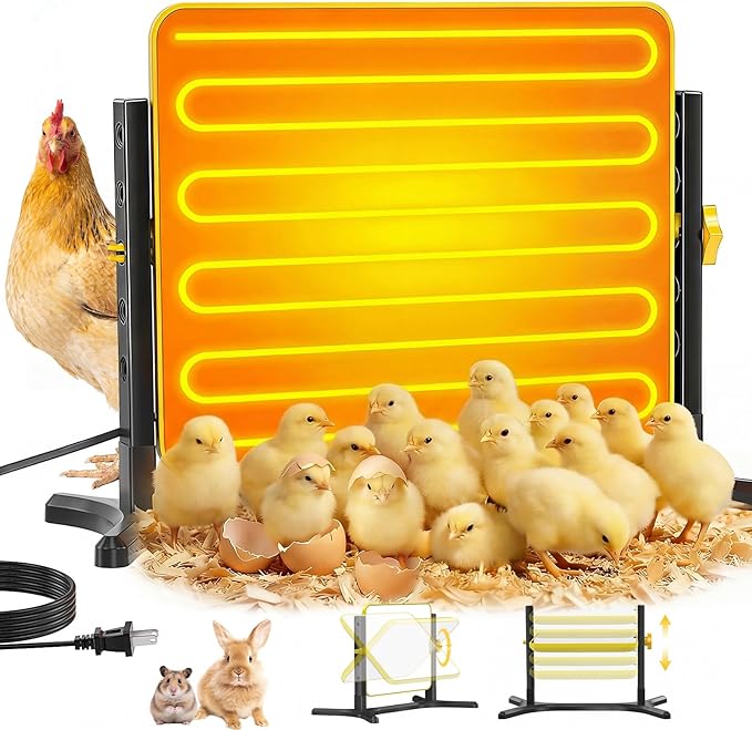 Brooder Plate for Chicks, 50–158℉ Chick Heat Plate with Smart Thermostat, UL Certified Radiant Heating Panel Brooder Heater, 5 Adjustable Heights & 360° Angle for Poultry Brooding & Chicken Coop Use