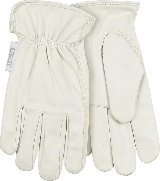 Kinco, 92W-S, Women's White Premium Grain Goatskin Leather Glove - Durable, Comfortable Out-Seam, Safety Easy-On Cuff, Anti Fatigue Design - Ideal for Gardening, Farm, Ranch, DIY, Landscaping - Small