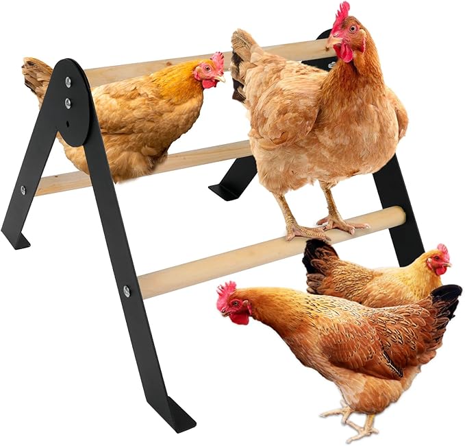 Wooden Chicken Roosting Perch, Metal and Wooden Training Hen Roosting Bars Stand for Coop Entertainment