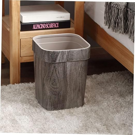 Retro Trash Can Outdoor Litter Box Woven Storage Baskets Decorative Storage Basket Metal Trash Can Bamboo Waste Basket Small Recycling Container Garbage Bin Wood Grain Wastebasket