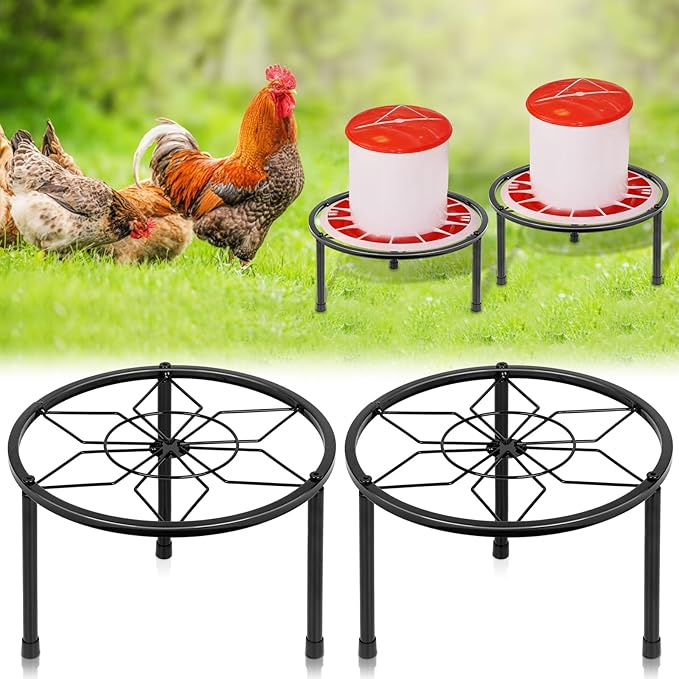 LOTKEY 2-Piece Metal Stand for Chicken Feeder/Waterer, 3-Legged Chicken Coop Accessory, Iron Stand Holder for Chick Feeders, Indoor/Outdoor Use